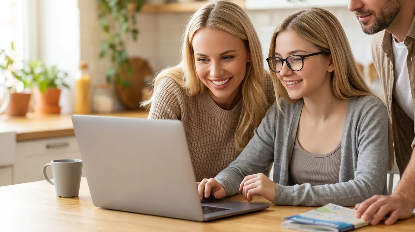 Family searching for an Airbnb vacation rental before deciding whether to book.