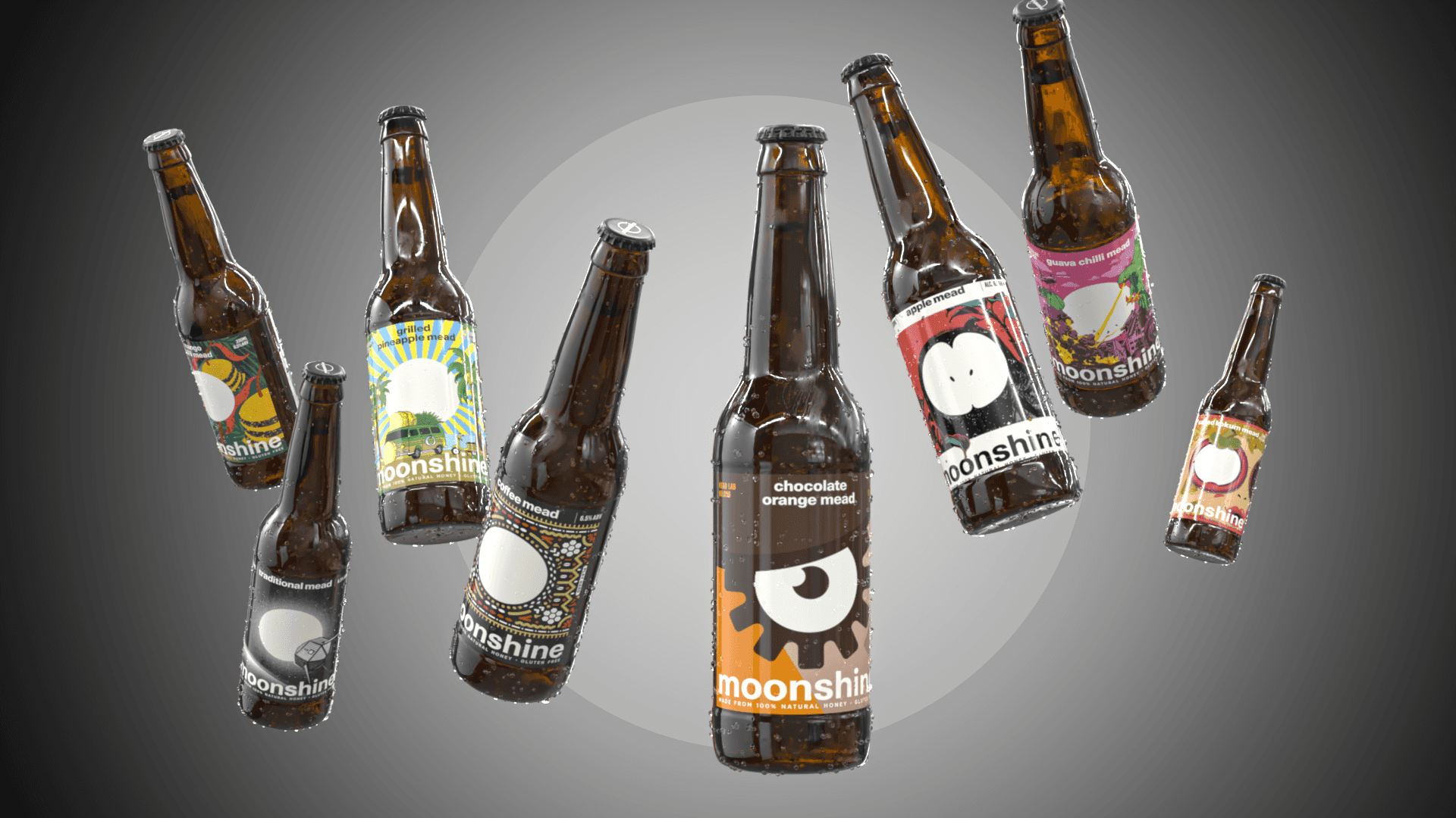 Concept 3D models showcase for Moonshine Meadery.