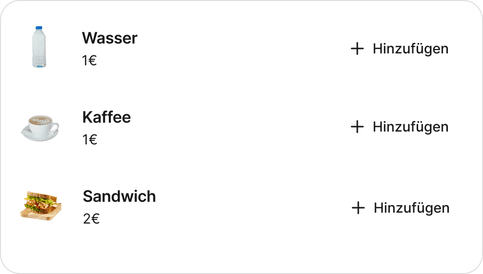 Add-Ons wie Wasser und Kaffee können zu einer Raumbuchung hinzugefügt werden