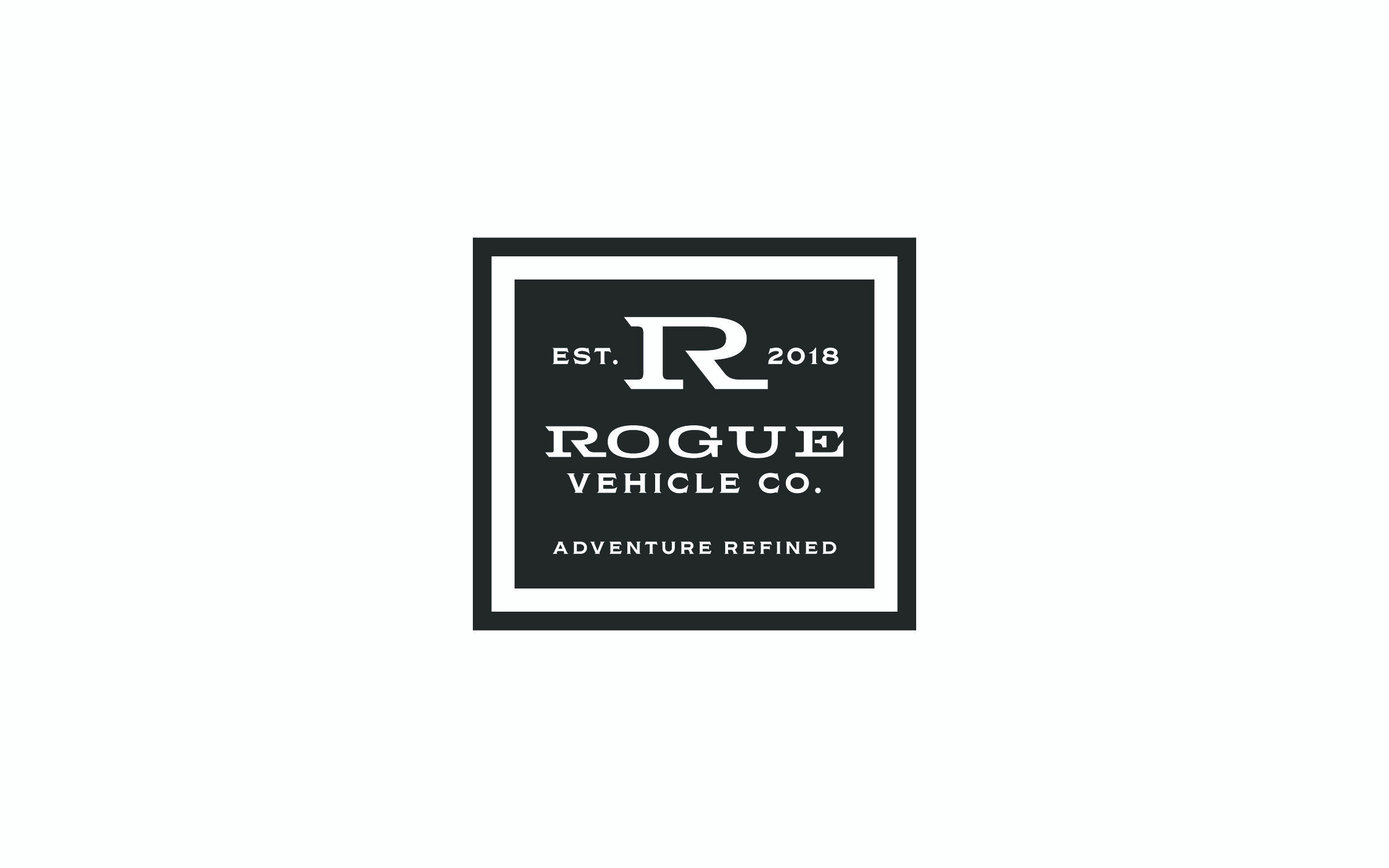 Rogue Vehicle Company square badge logo in black and white