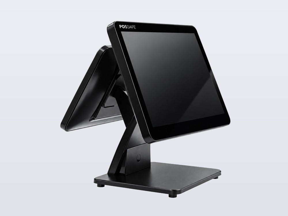 Possafe HD 156N çift ekranlı POS terminali, 15.6 inç ana ekran ve 11.6 inç müşteri ekranı