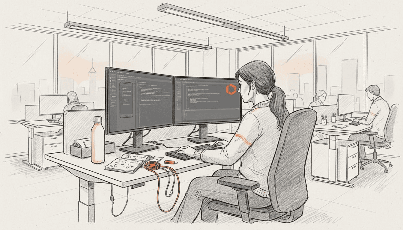 Developer reviewing hybrid app code workspace