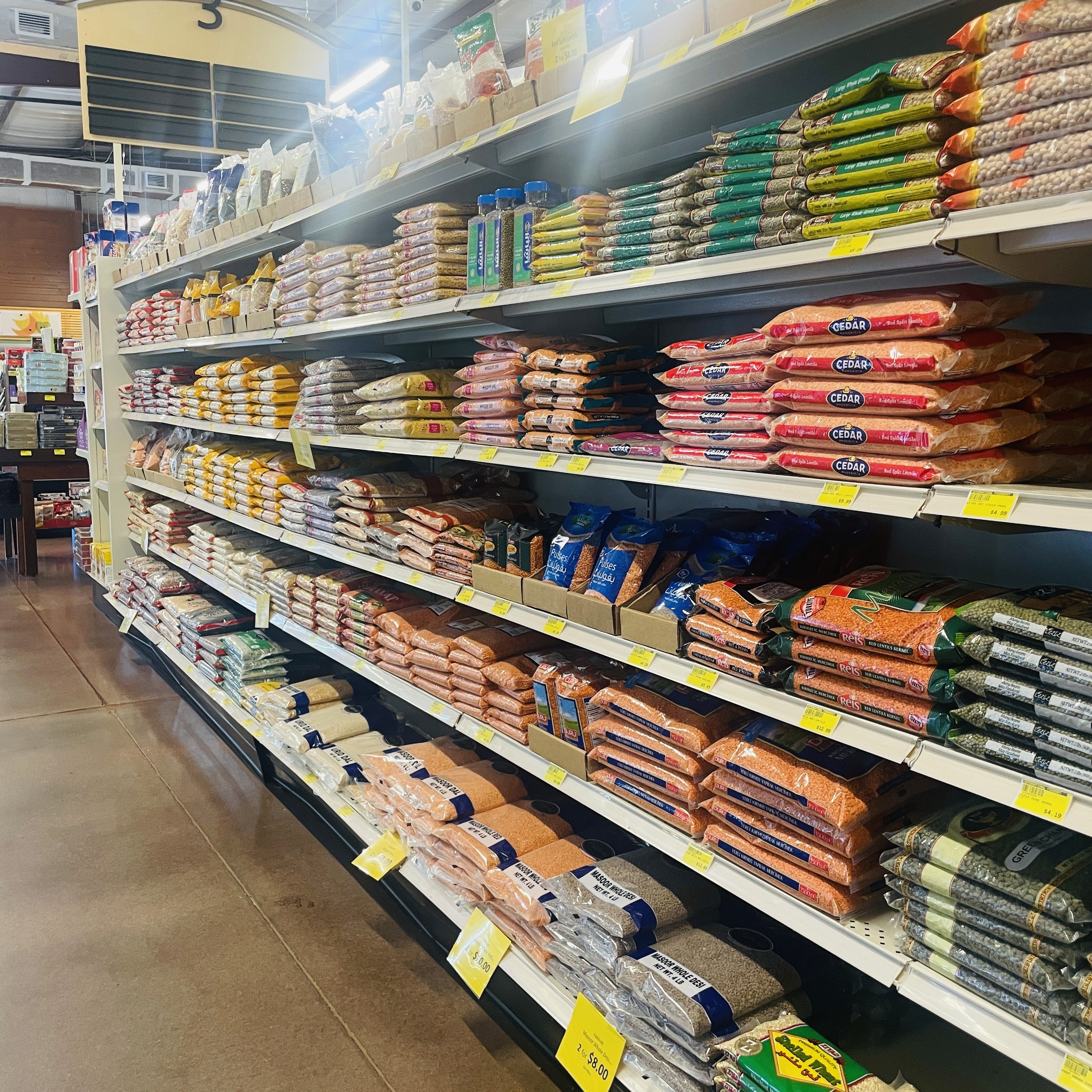 Wide selection of lentils and dried beans at International Food Market Orlando.