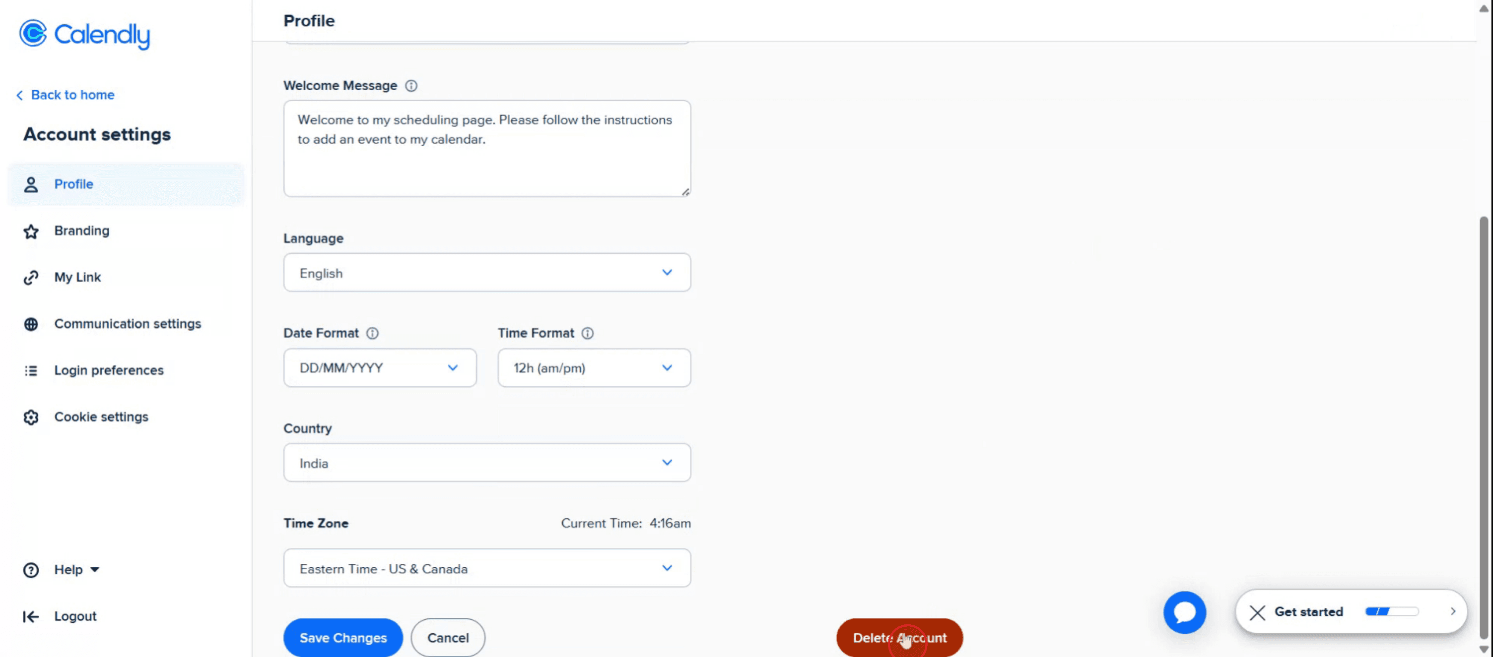 Scroll down until you find the "Delete Account" option. Click on it,