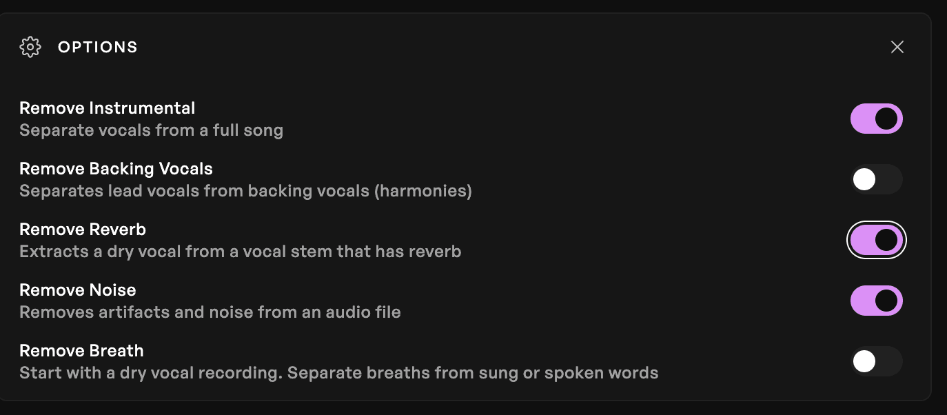 Vocal Remover options