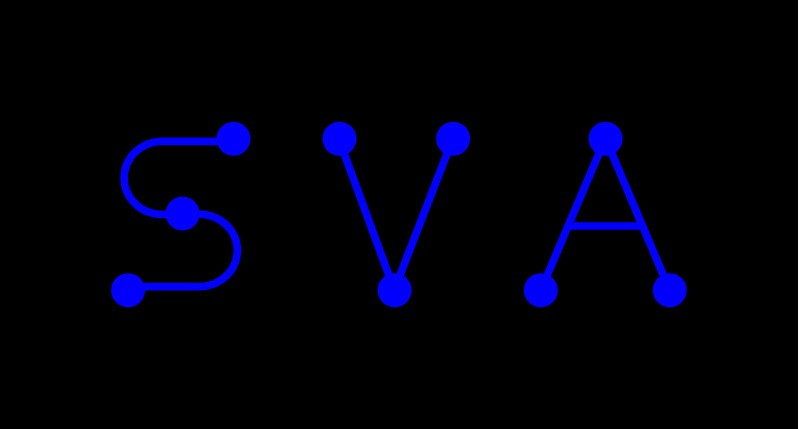 A black image with the SVA blue letters made from lines and dots.