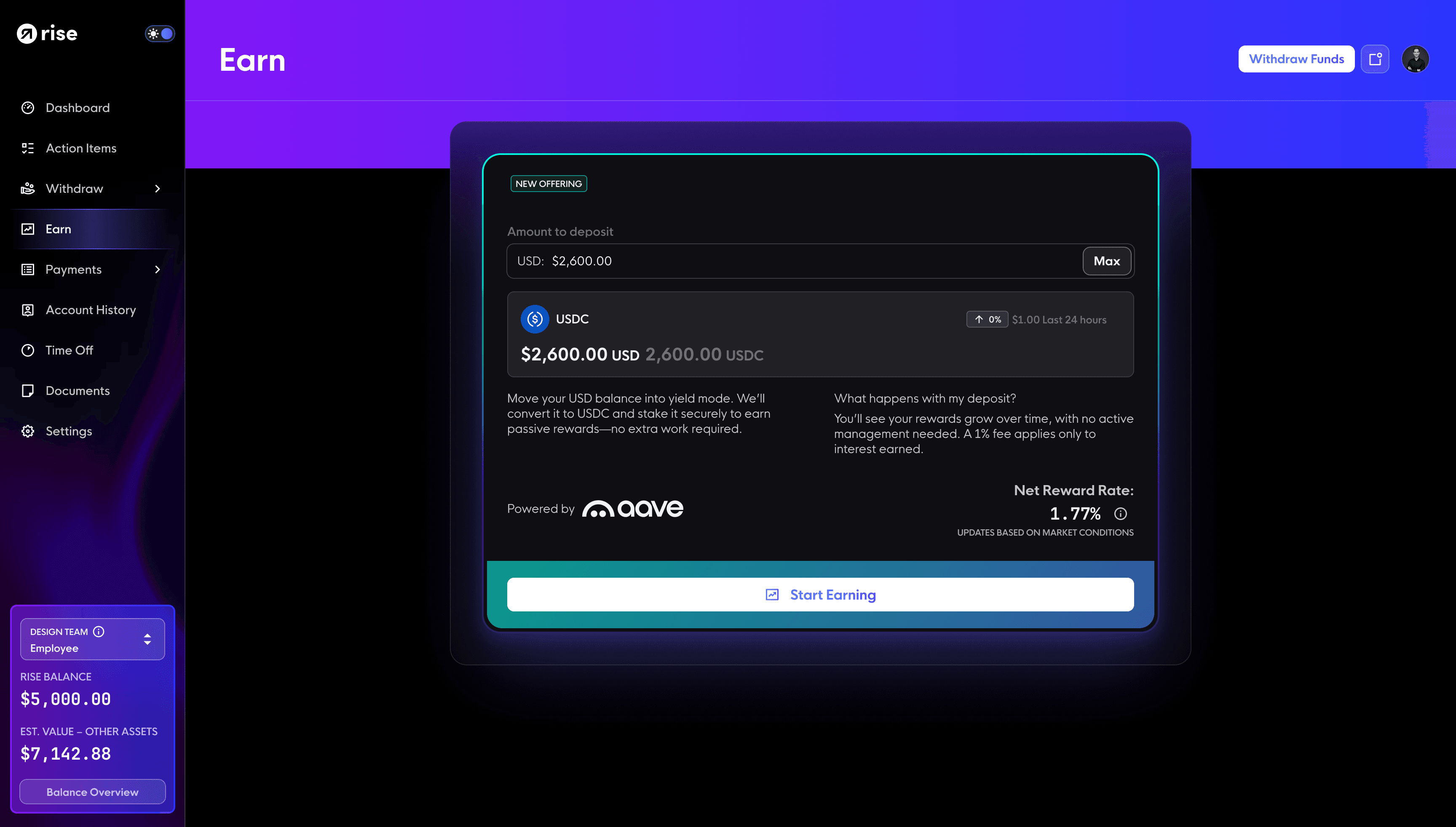 Rise Earn Dashboard