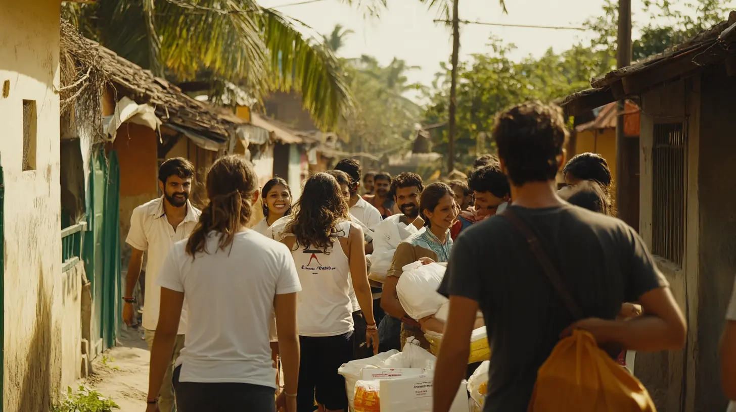 Image of Volunteers distributing supply in a village