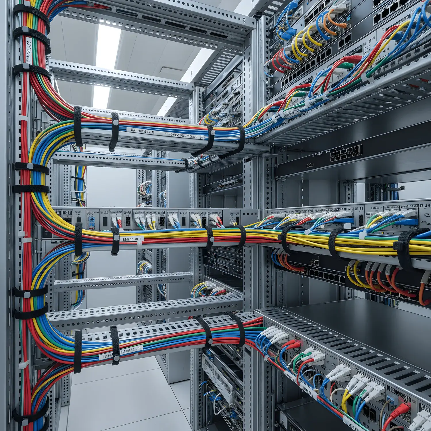 centro de datos con cables de comunicación