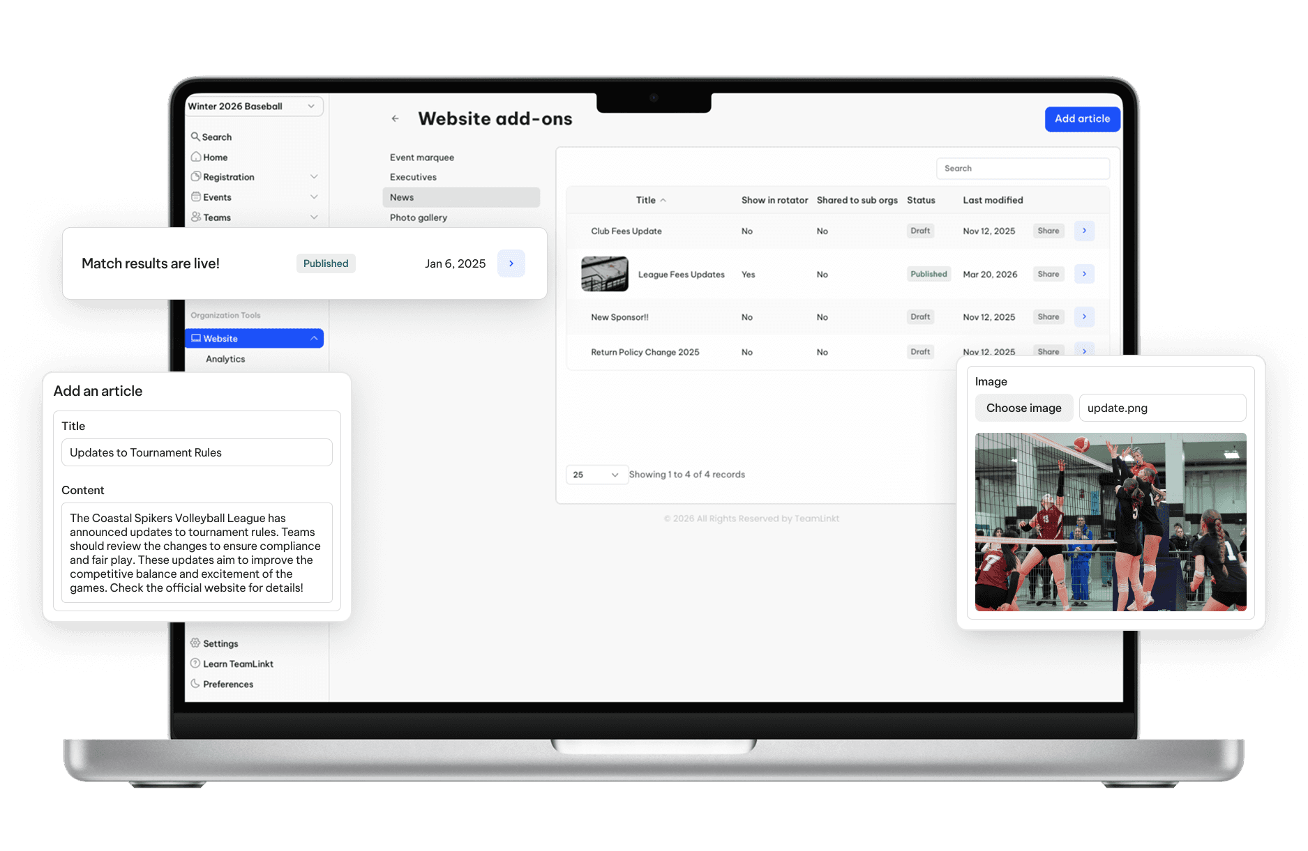 TeamLinkt's Volleyball Website News Articles and Posts Tool
