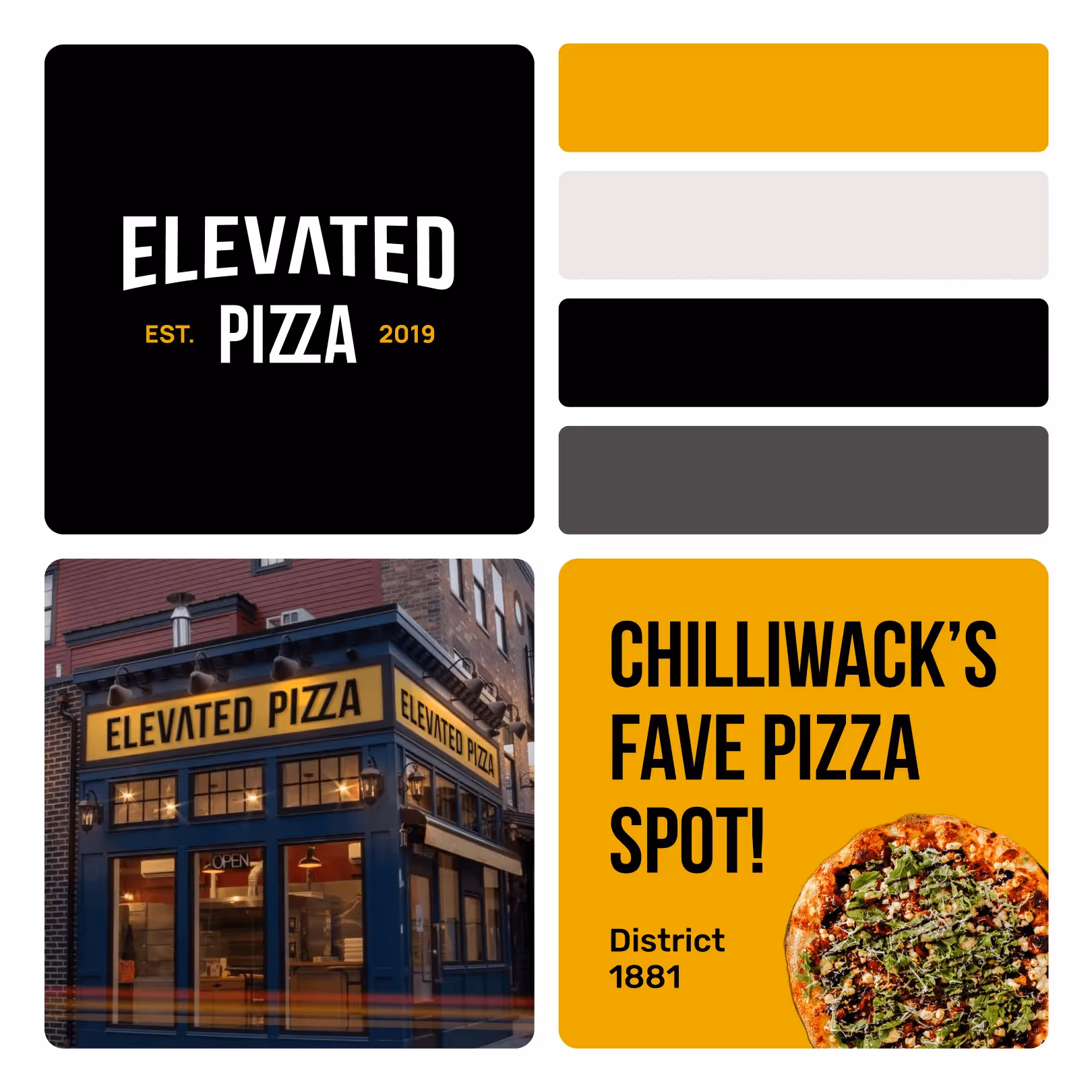 Elevated Pizza website section highlighting eLENTED cHILLIWACK's fAVE sPOT