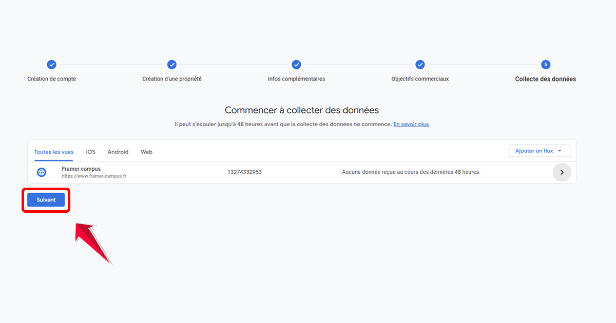 Validation du flux de données Google Analytics avant le début de la collecte des statistiques