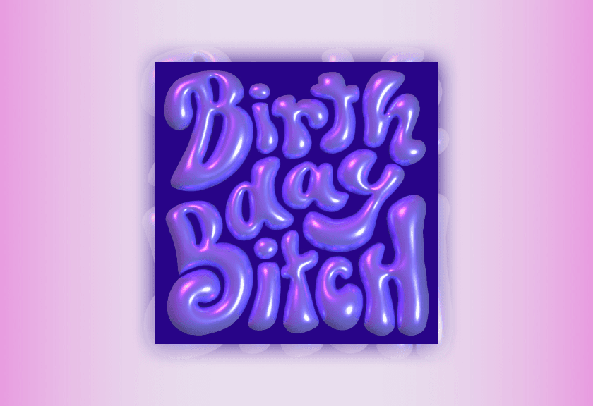 Bold purple 3D lettering saying 'Birthday Girl" on a pastel gradient background