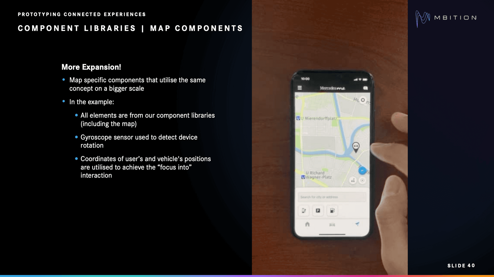 Example of map component used inside the Mercedes me App.