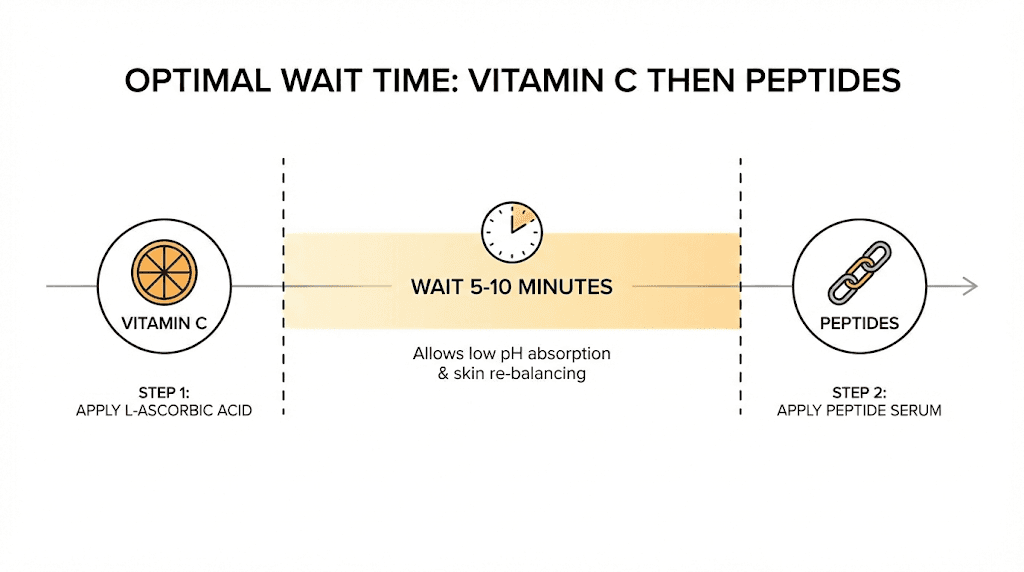 Skincare layering timeline for vitamin C and peptides