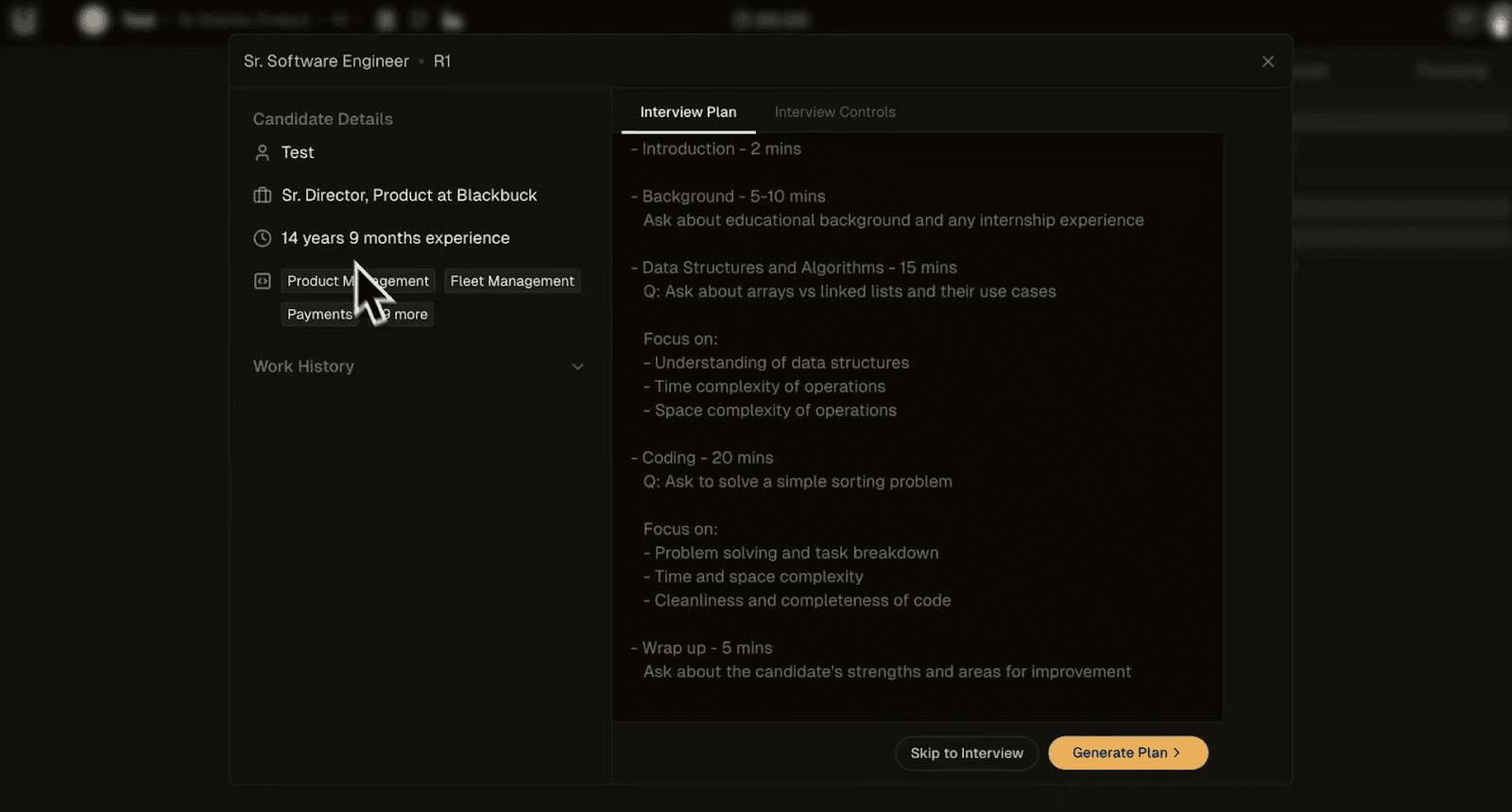 Interview agenda with candidate details