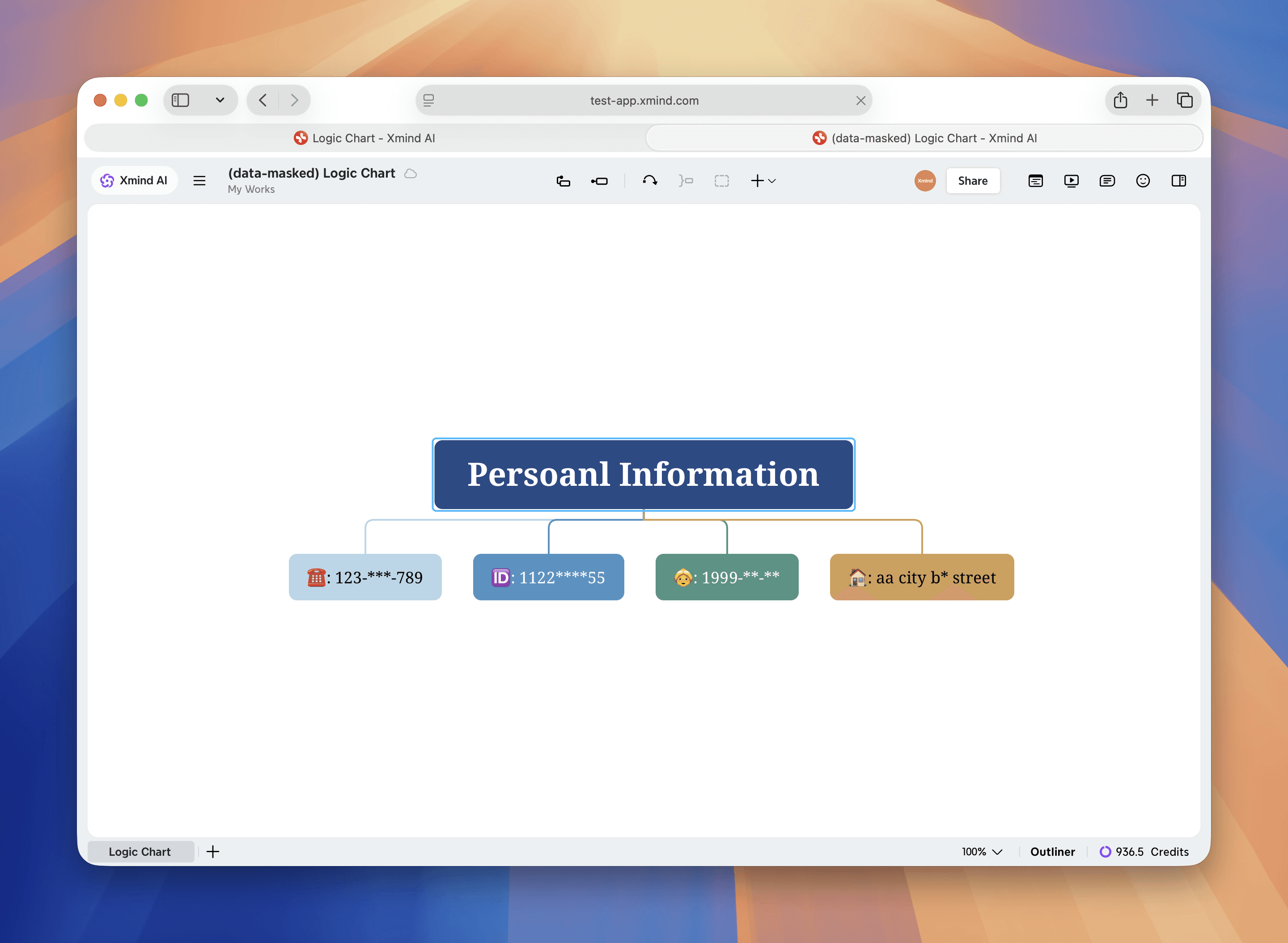 Personal information with masked sensitive data