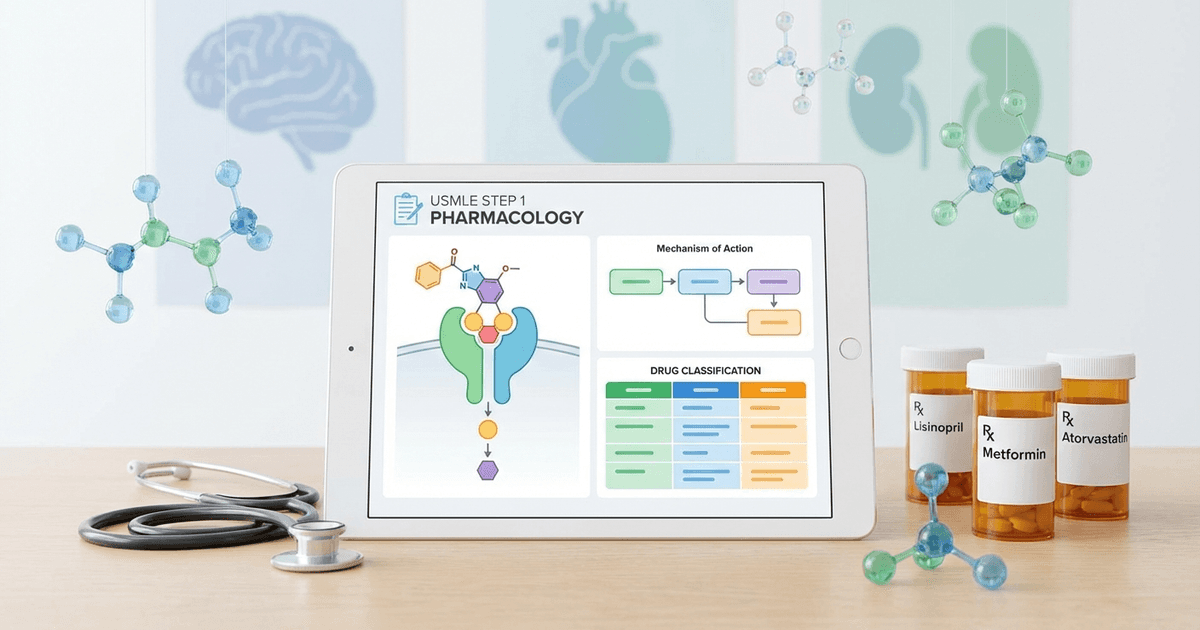 Cover: USMLE Step 1 Pharmacology: High-Yield Drug Classes, Mechanisms and Exam Strategy (2026)