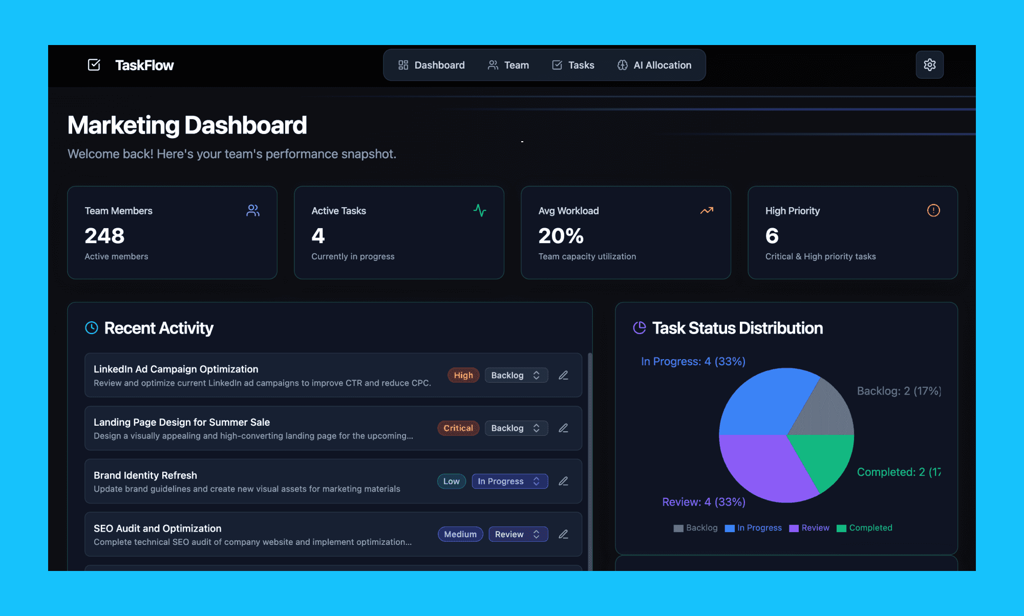 Base44 project example: team task tracker