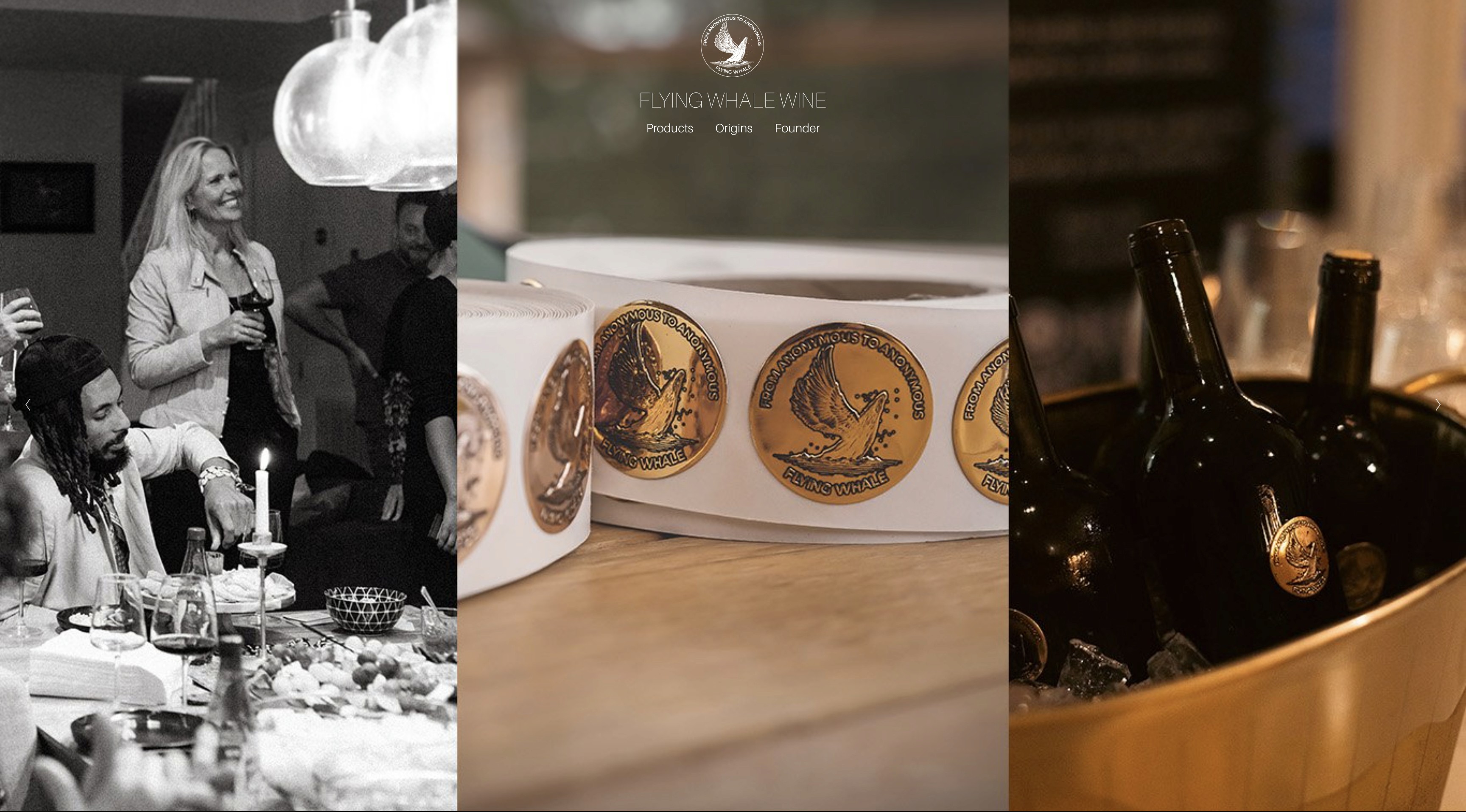 Website design and development for Flying Whale Wine by VaporAviator, crafted on Squarespace with a modern and elegant visual identity.