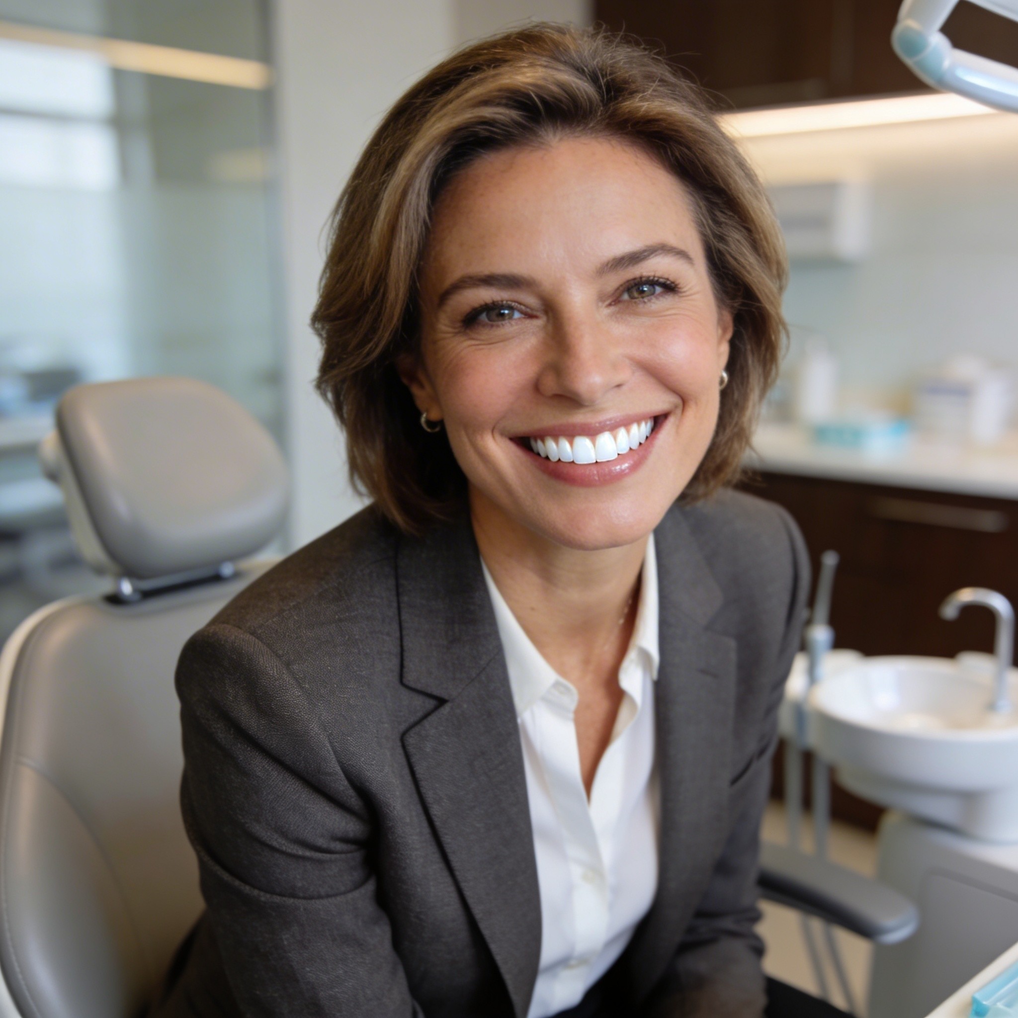 Patient displaying beautiful porcelain veneer smile transformation at Meadowbrook Dental on Long Island