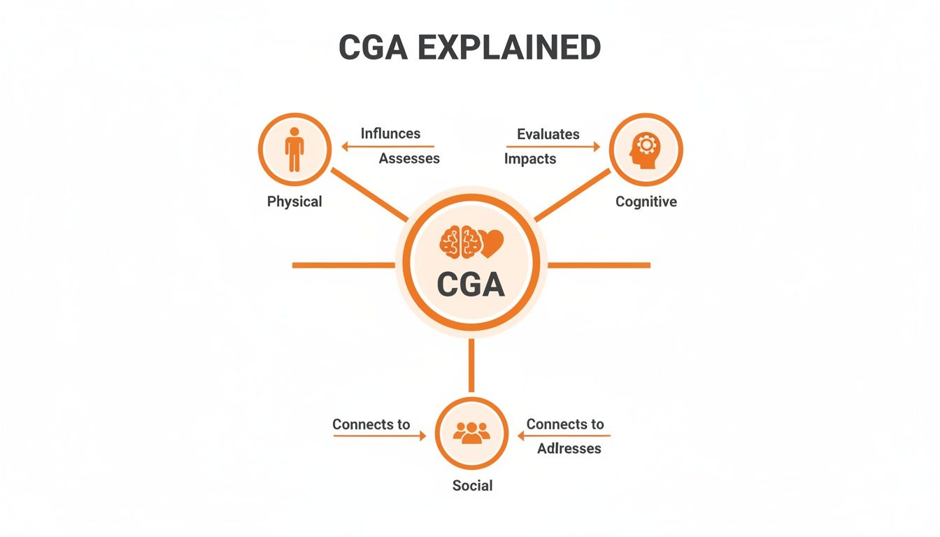 Diagram explaining CGA and its interactions with physical, cognitive, and social aspects.
