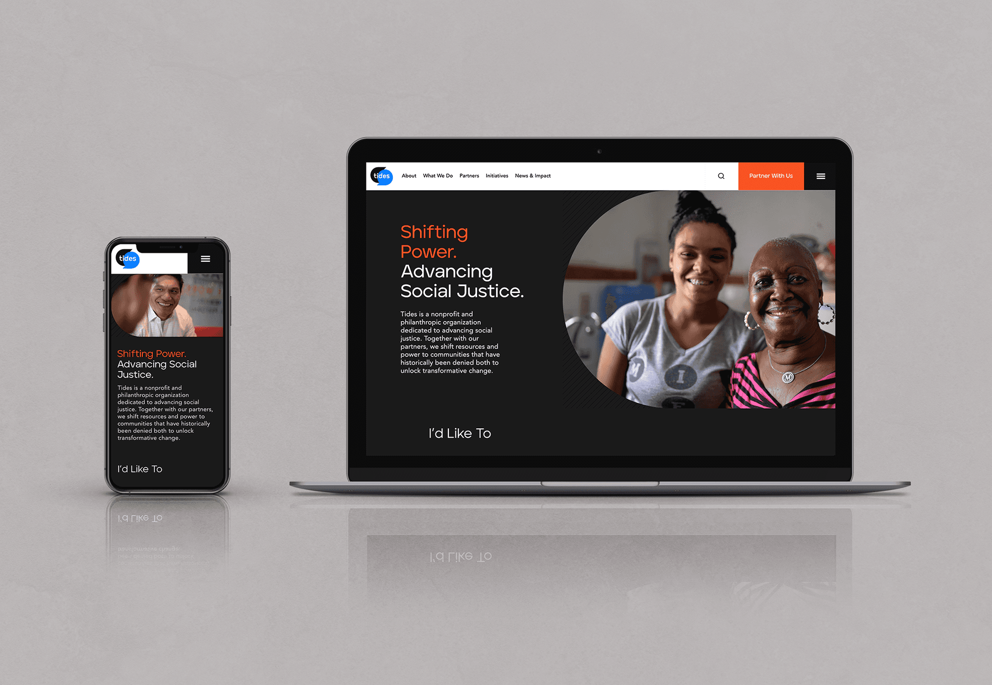 The home page for Tides.org displayed on a laptop and mobile screen, click link above to visit the site.