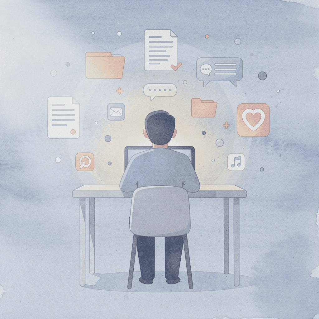 Person designing custom shirts at desk with floating design elements