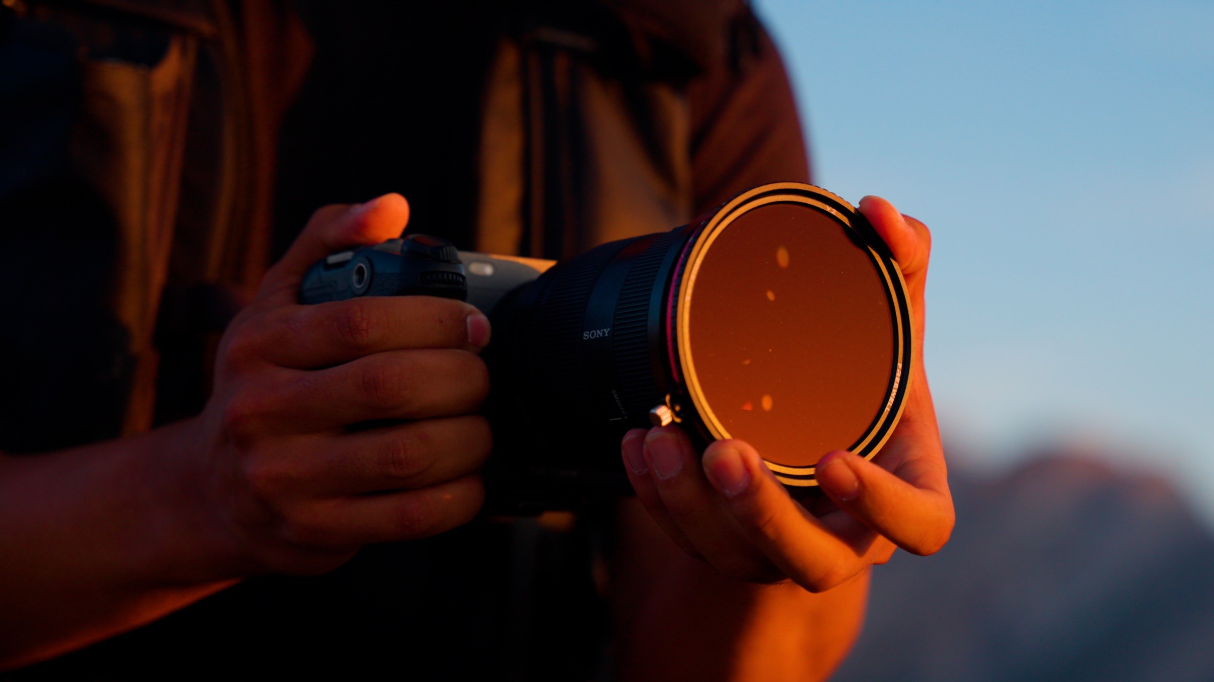 The Freewell magnetic ND filter snapping onto a camera