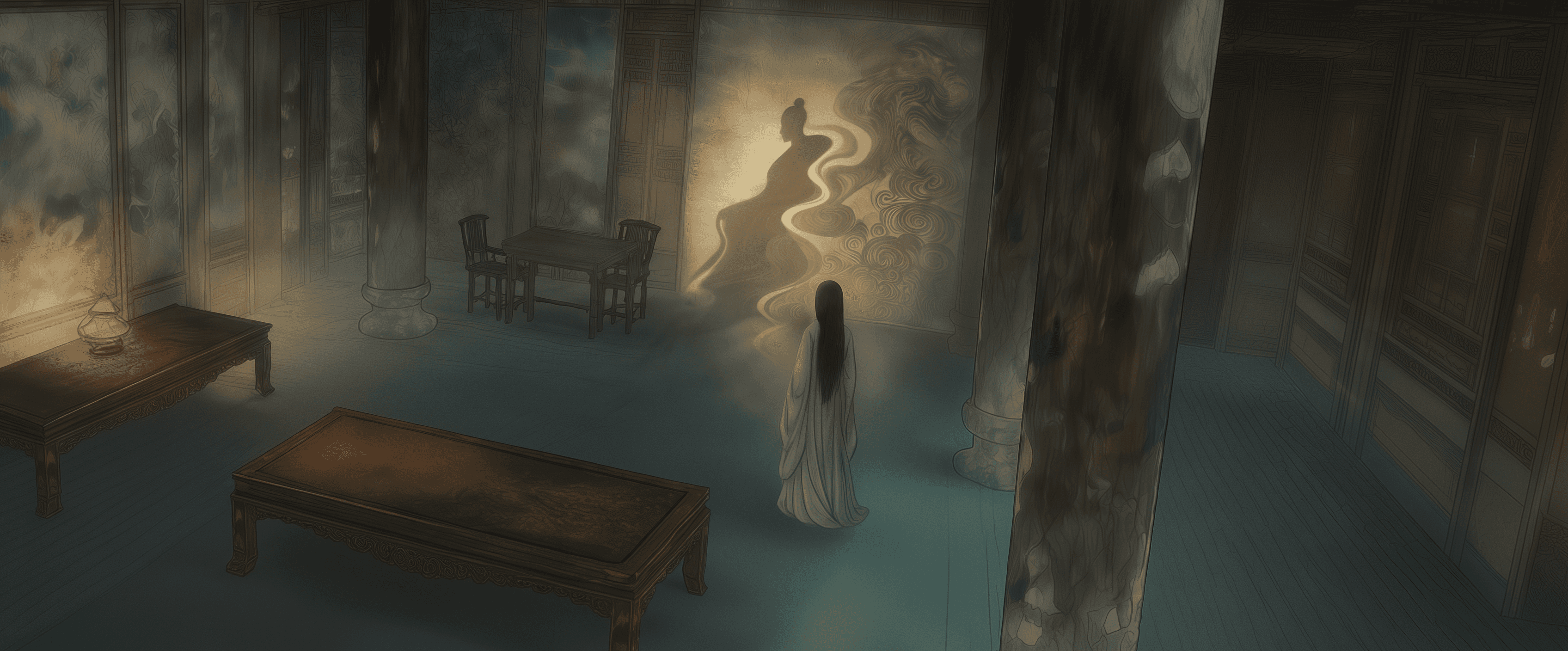 Placeholder film still of a dark interior
