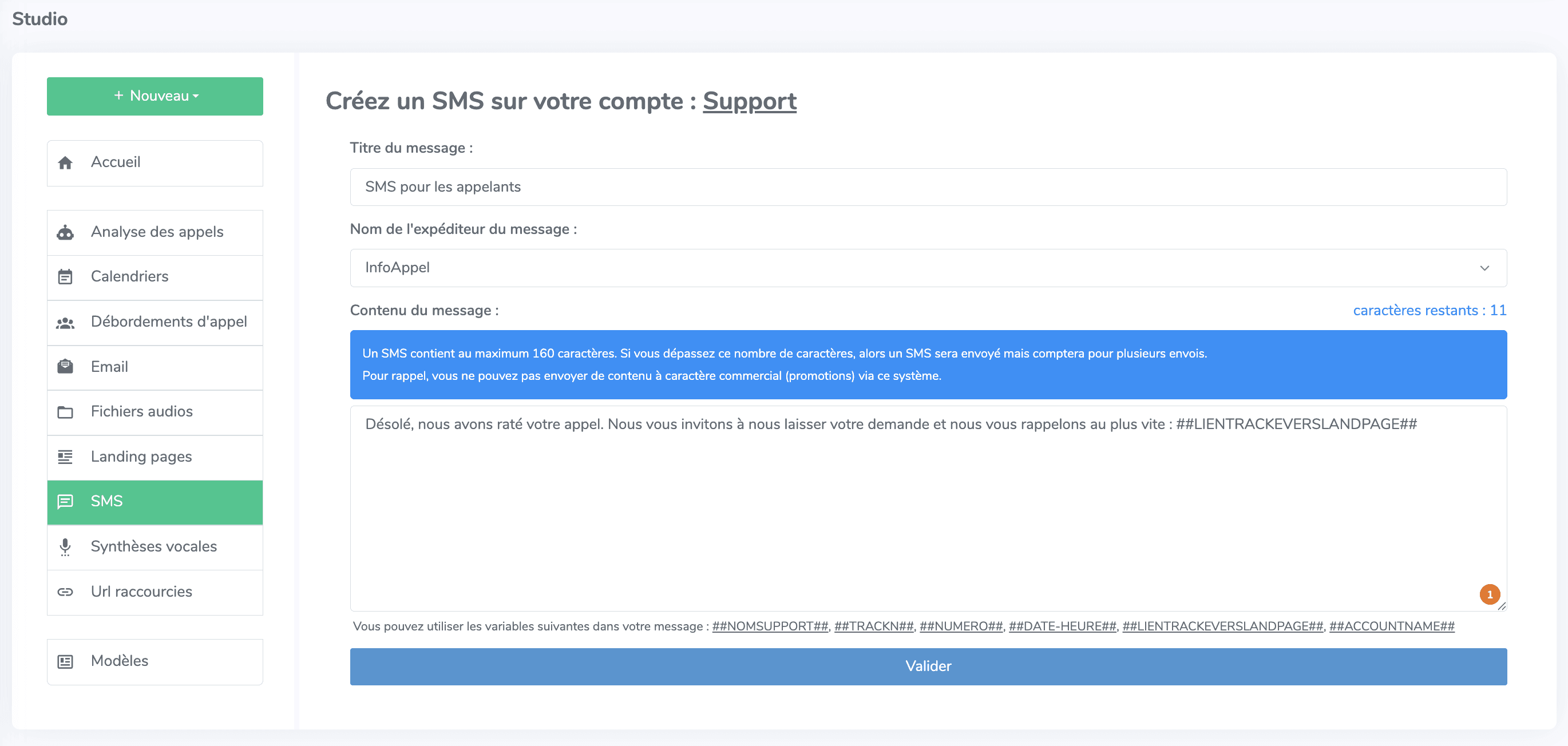 Configuration modèle SMS Magnétis