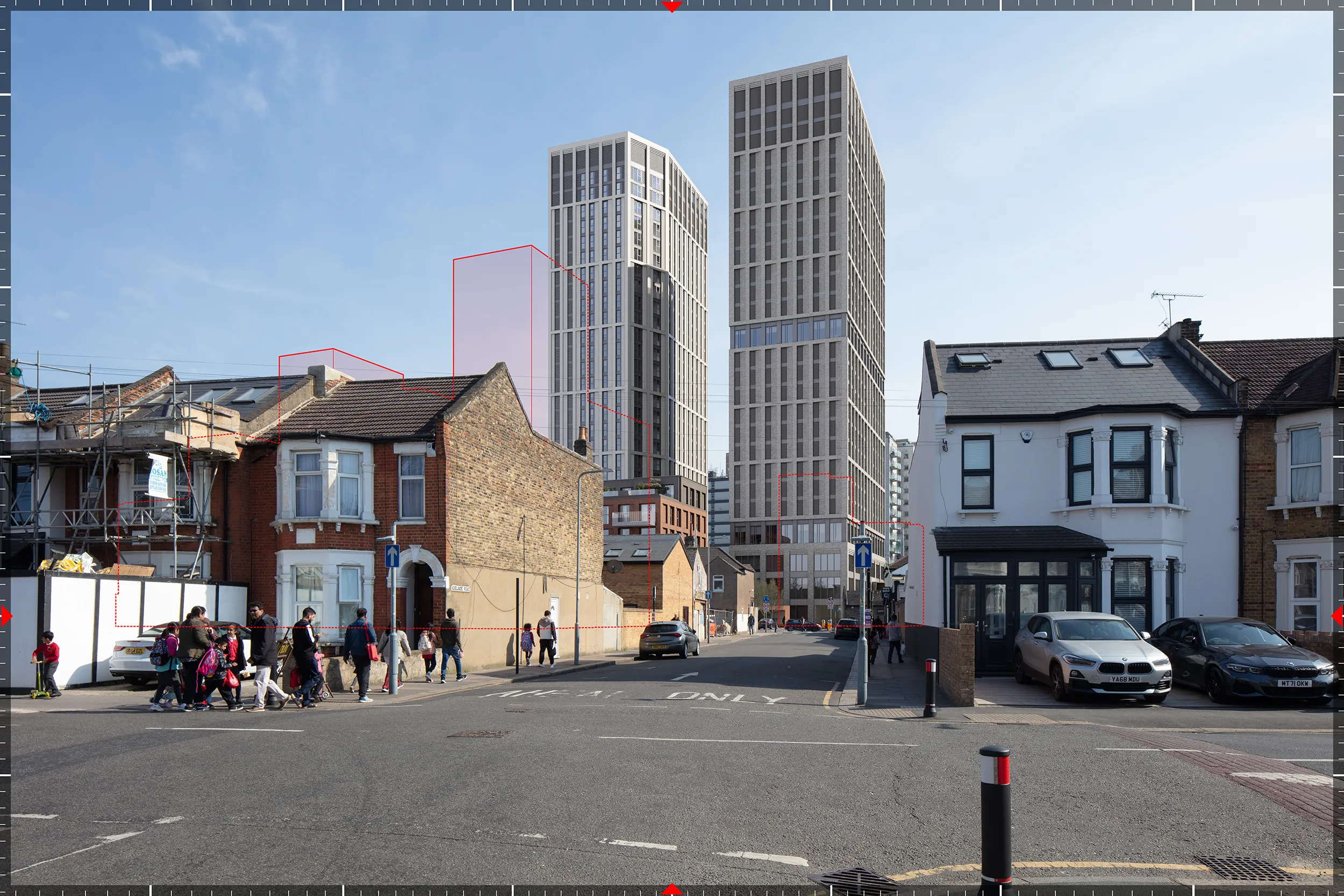 Fully rendered AVR3 verified view of the proposed Former Car Park Site viewed from Thorold Road, Ilford.
