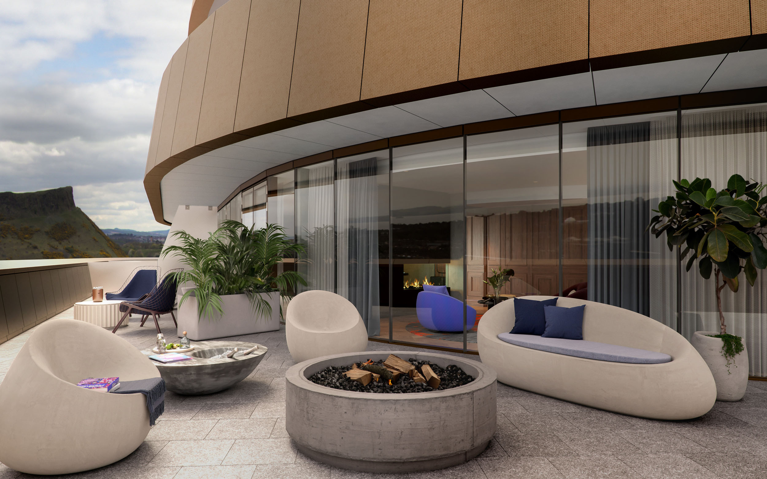 Architectural CGI showcasing a modern balcony with interior visualisation.
