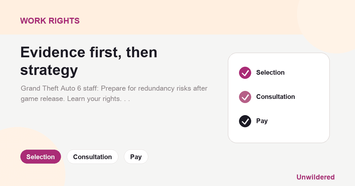 Explainer card for You Shipped GTA 6. Now What? - A Practical Redundancy-Prep Guide for Rockstar Staff: Selection, Consultation, Pay.