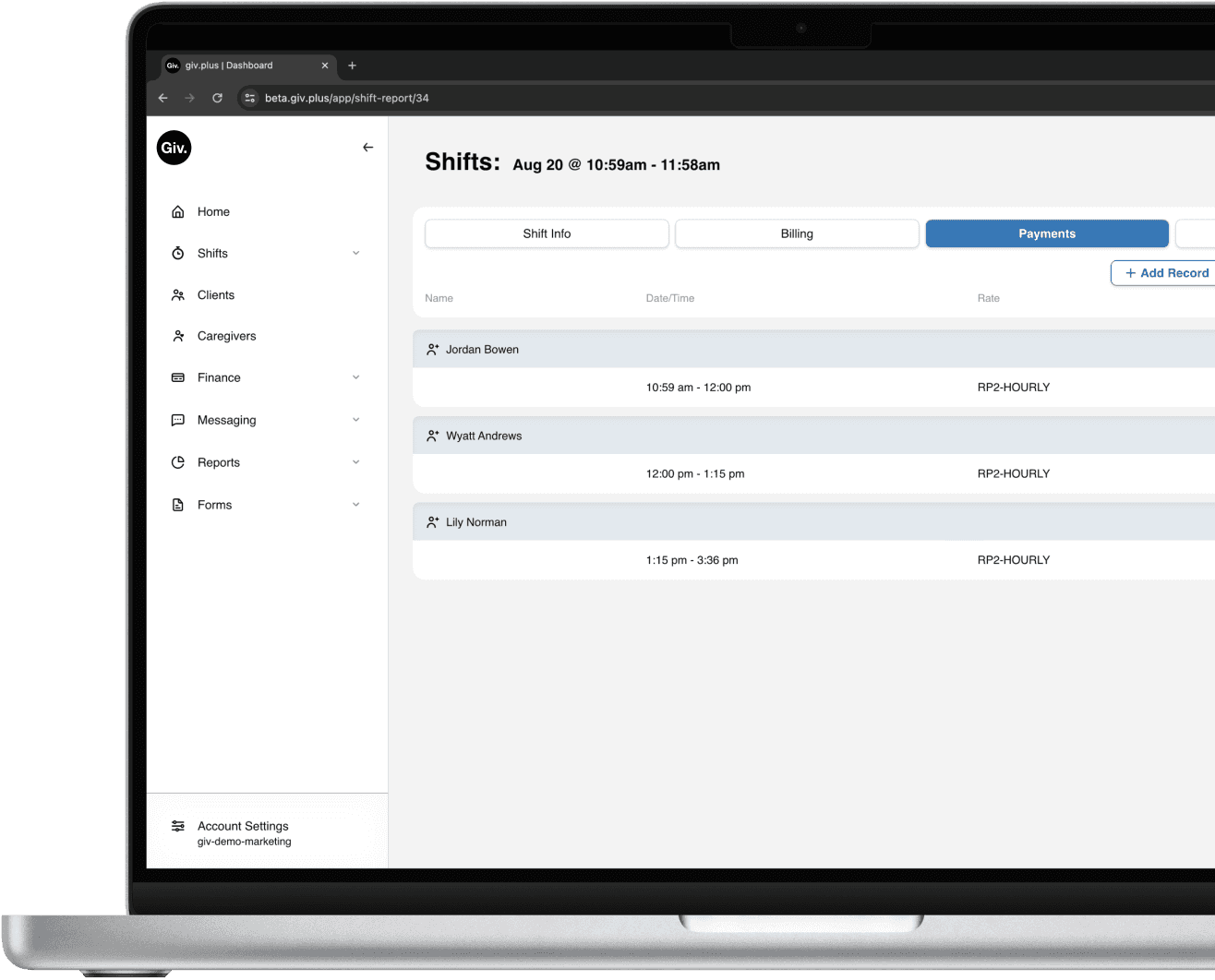 Shift report software.