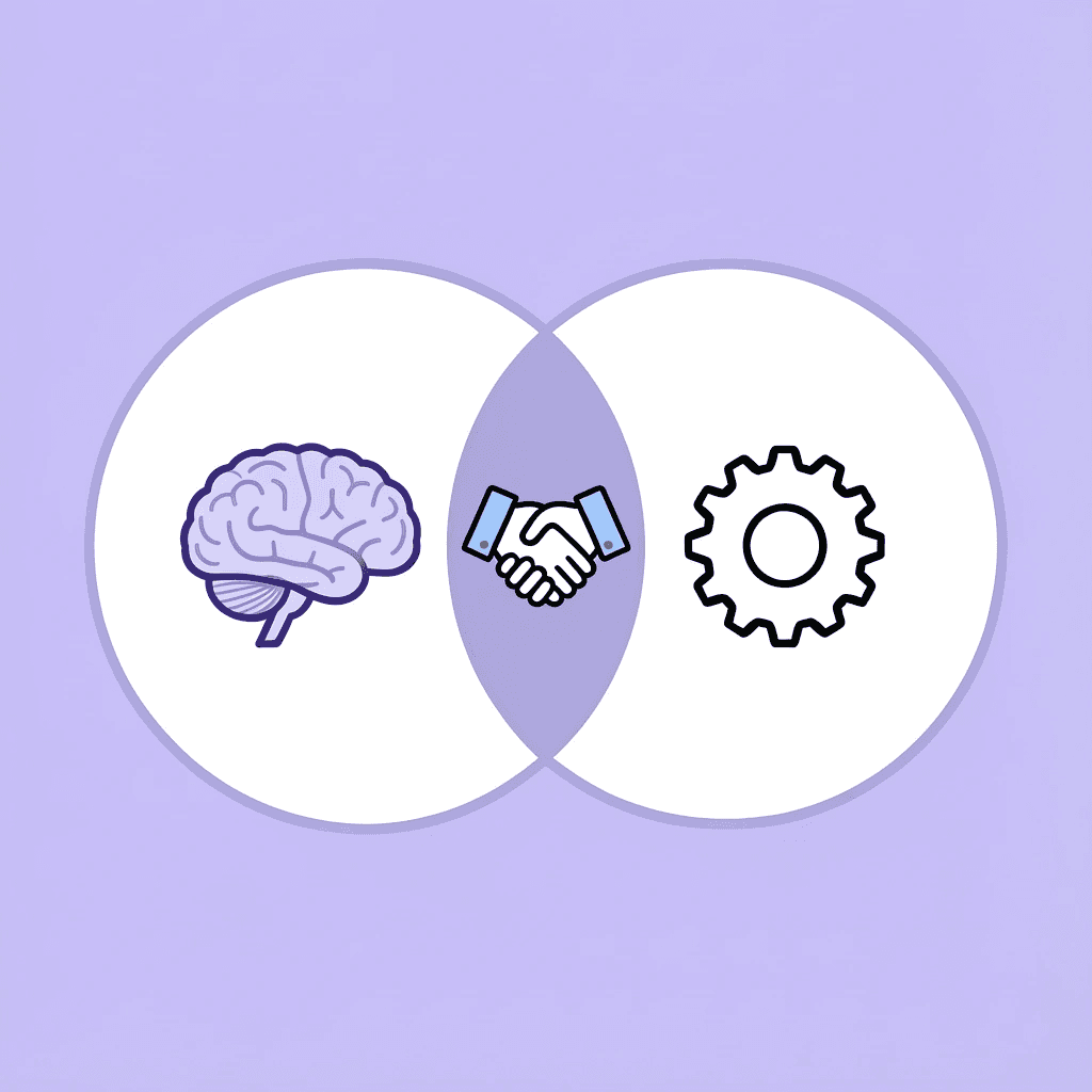 Venn diagram showing overlap between human judgment and AI processing