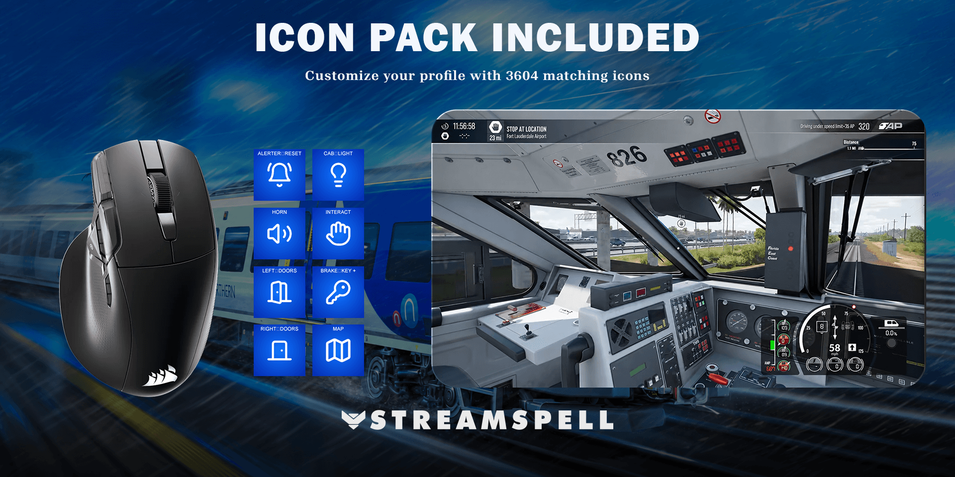 Train Sim World 7 matching icon-pack preview for the CORSAIR NIGHTSWORD v2 WIRELESS SD profile