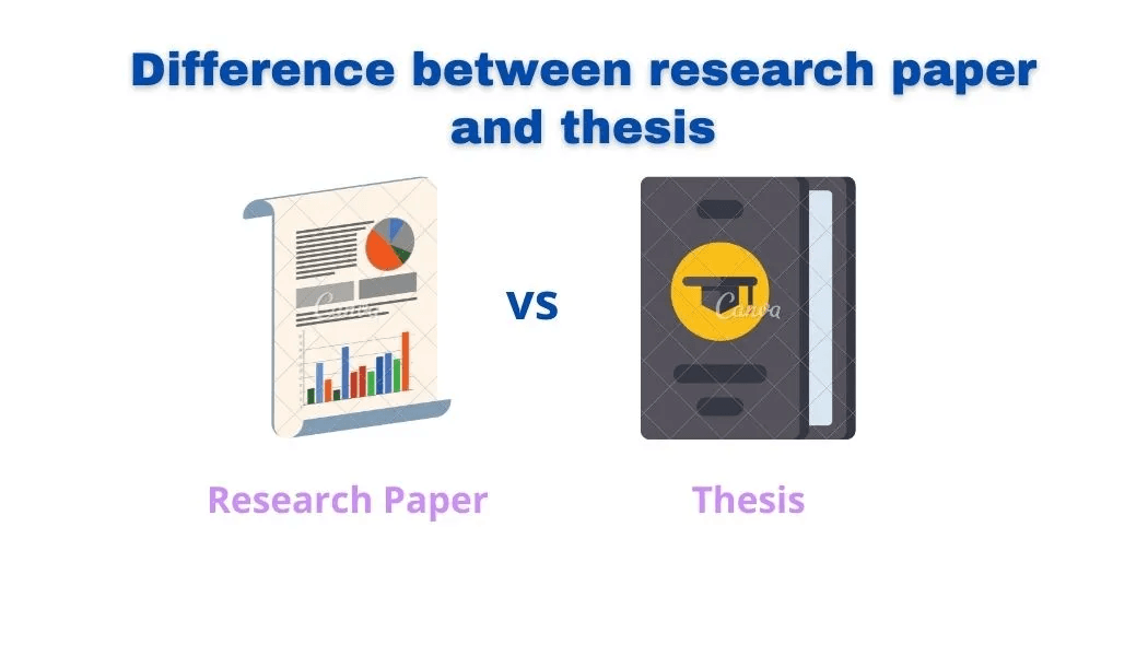Student sitting at a desk comparing a thesis document and a research paper side by side