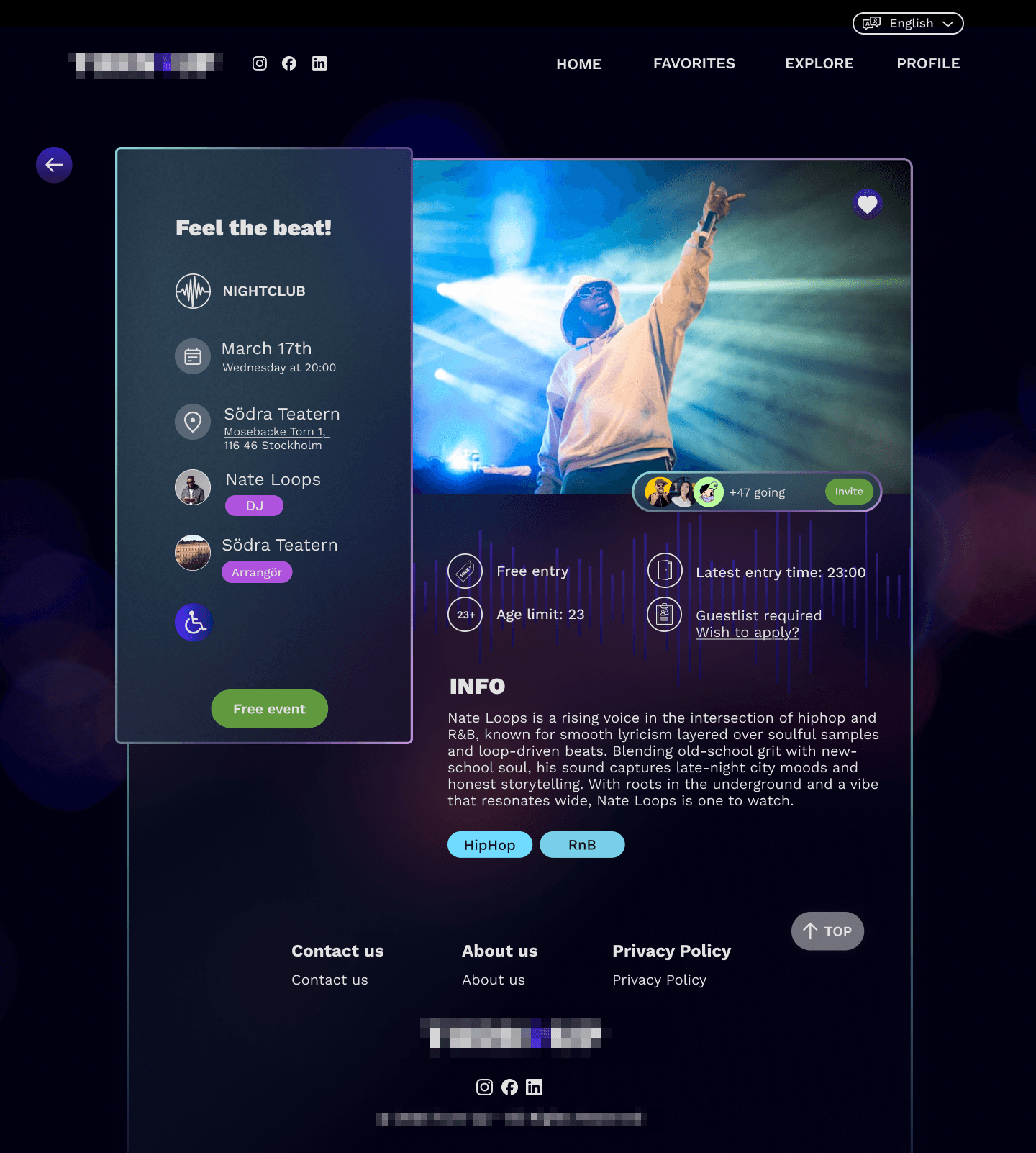User interface screen showcasing a digital environment with information on the event