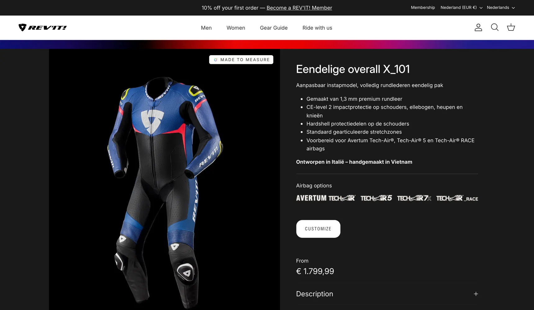 Productpagina van de webshop van REV’IT!