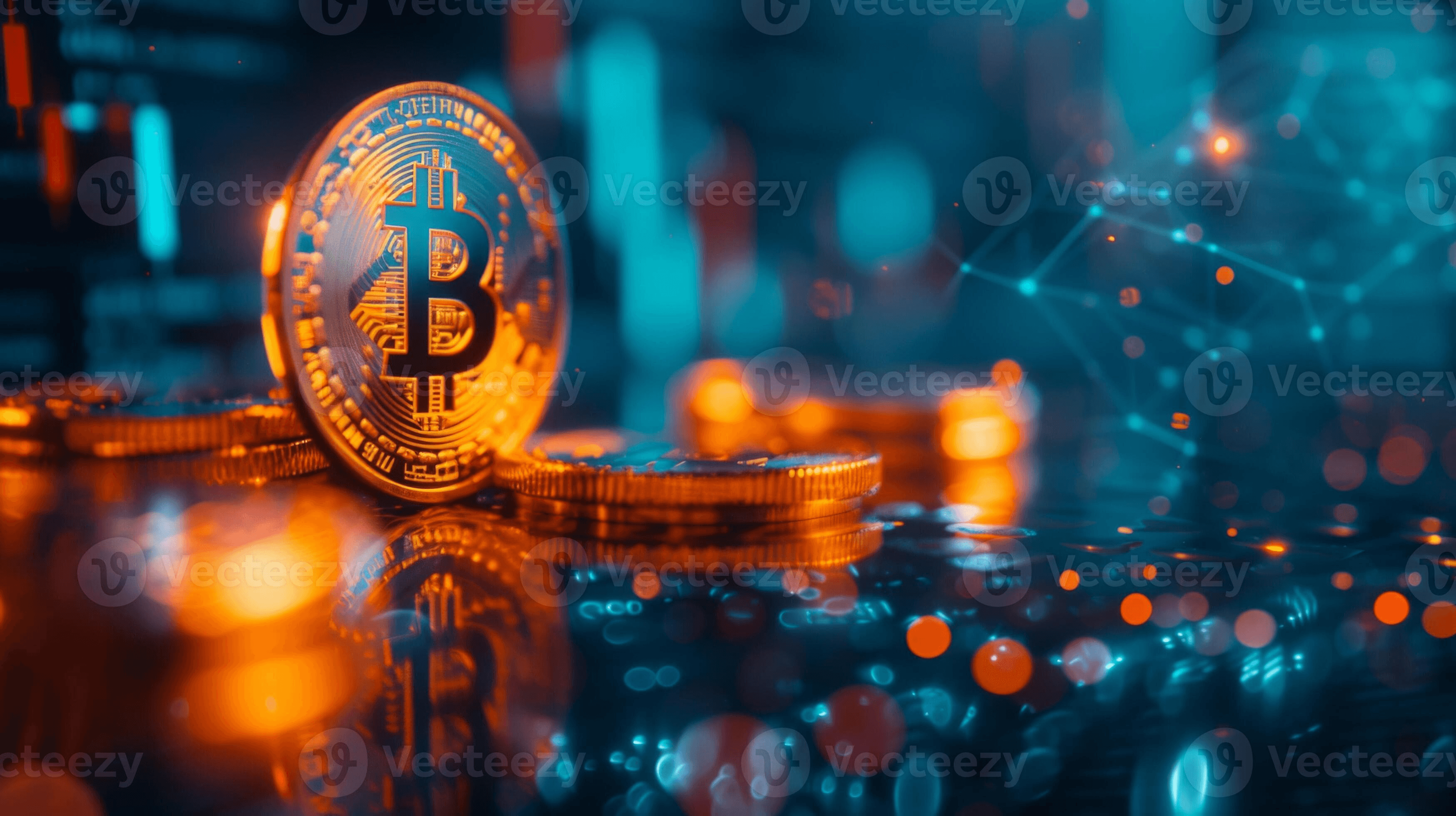 Golden Bitcoin on a digital background - Top AI Crypto 