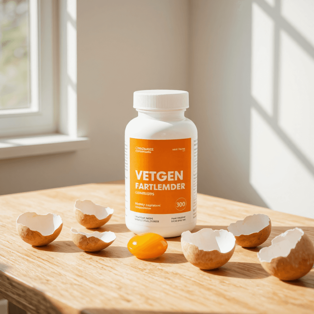 product photography of a bottle of dietary supplement containing egg membrane extract