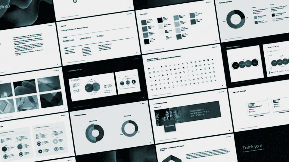 Person sitting in a modern office in front of a wall covered with notes and sketches.