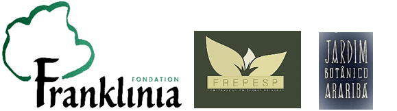 Logotipos dos parceiros do projeto: Fondation Franklinia, Frepesp, Jardim Botânico Araribá e BGCI