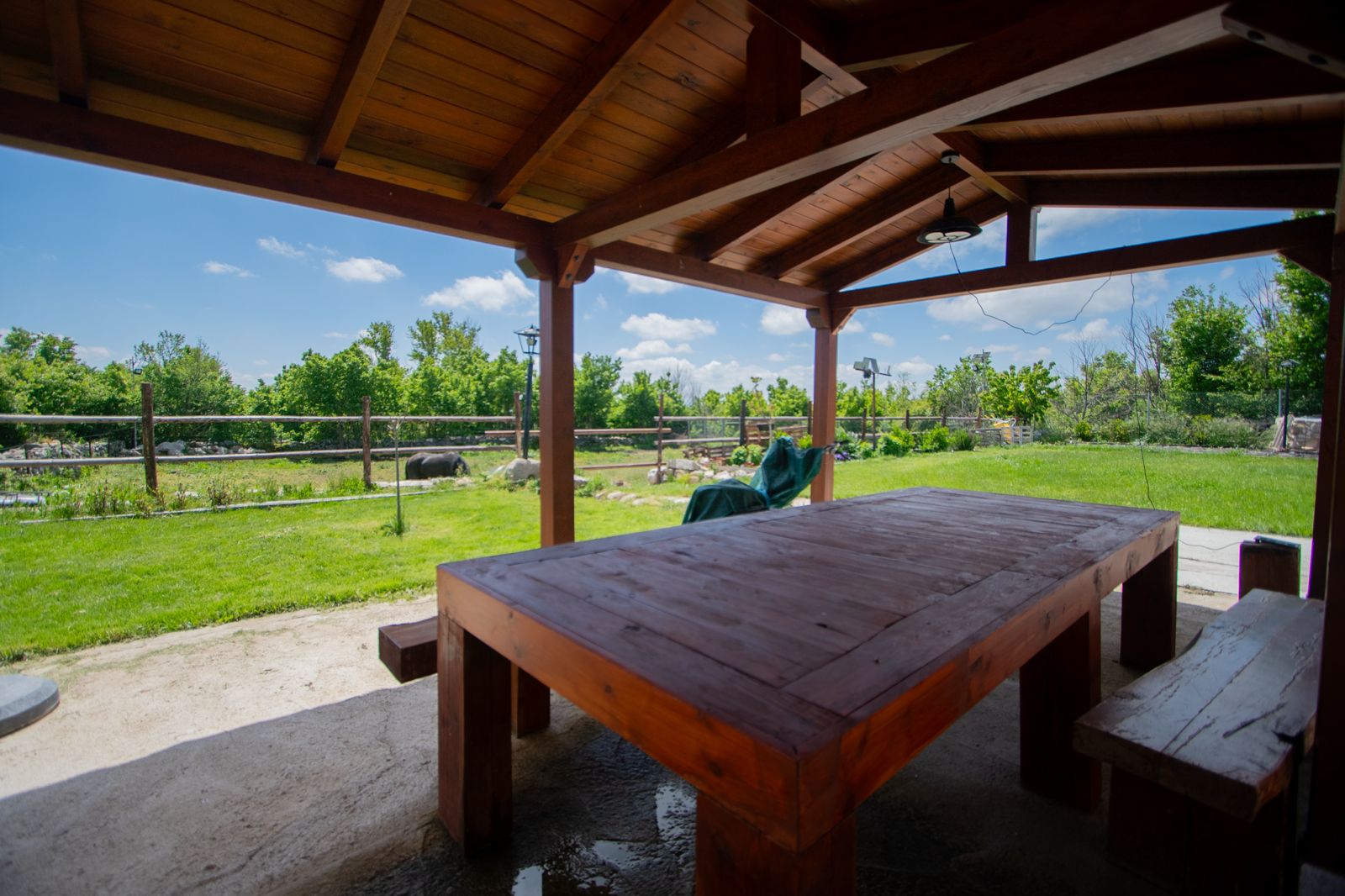 Zona exterior de jardin con piscina en las casas rurales en avila