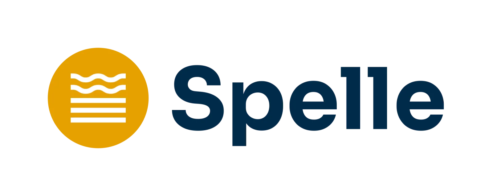 Spelle Logo mit gelbem Kreis und Wellen Symbol und Text "Spelle" in dunkelblau