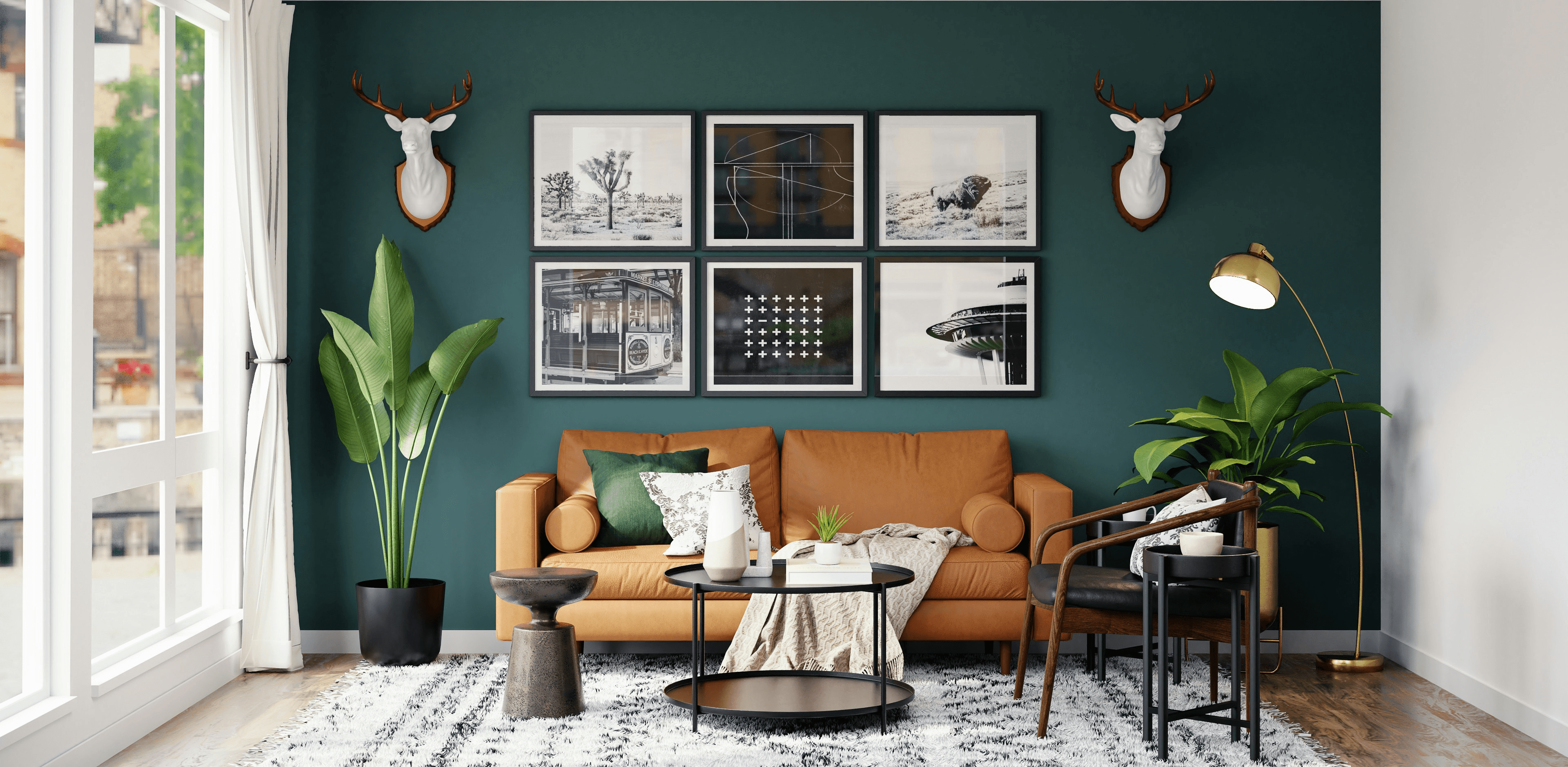 brown wooden framed white padded chairs