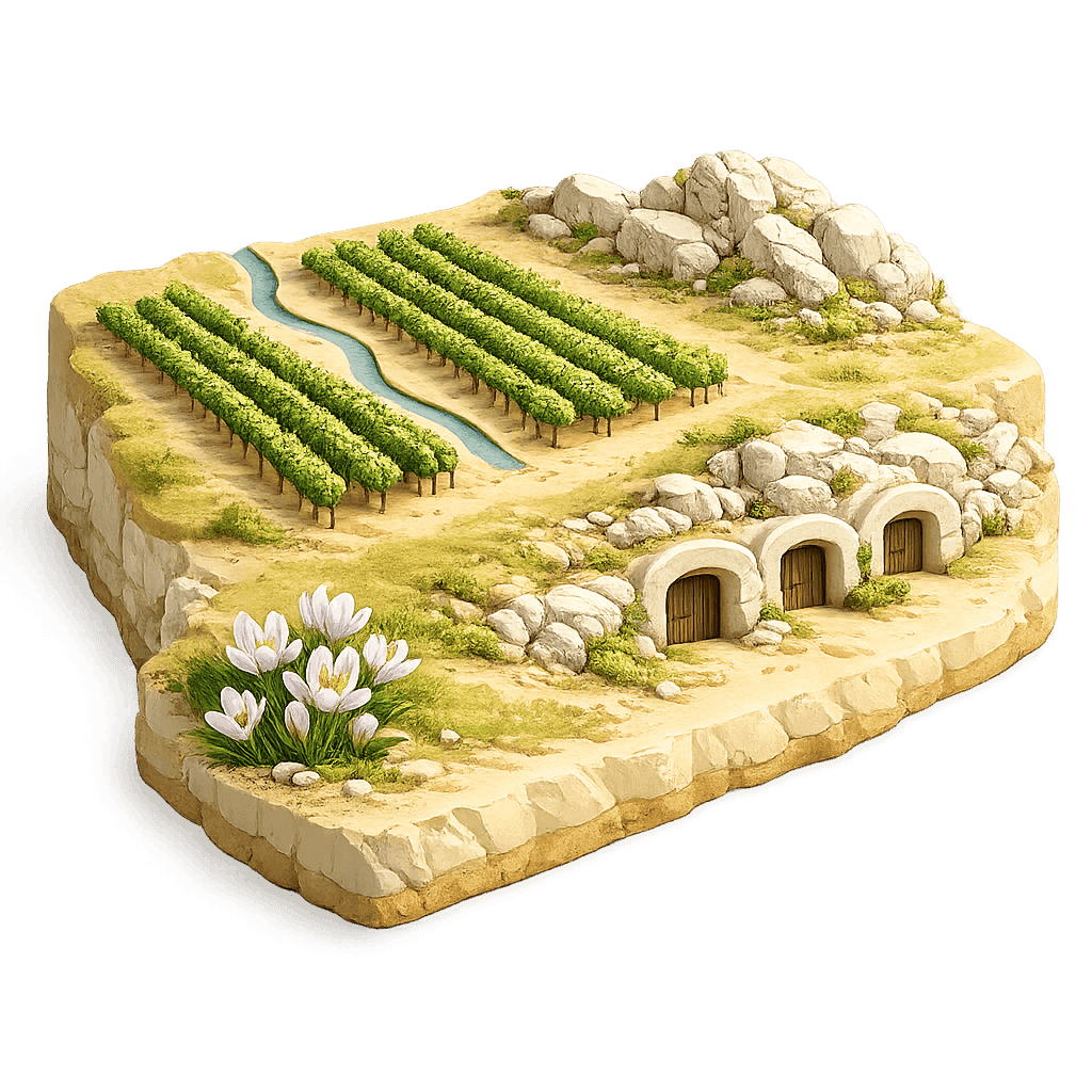 Artistic illustration of the Villány wine region.