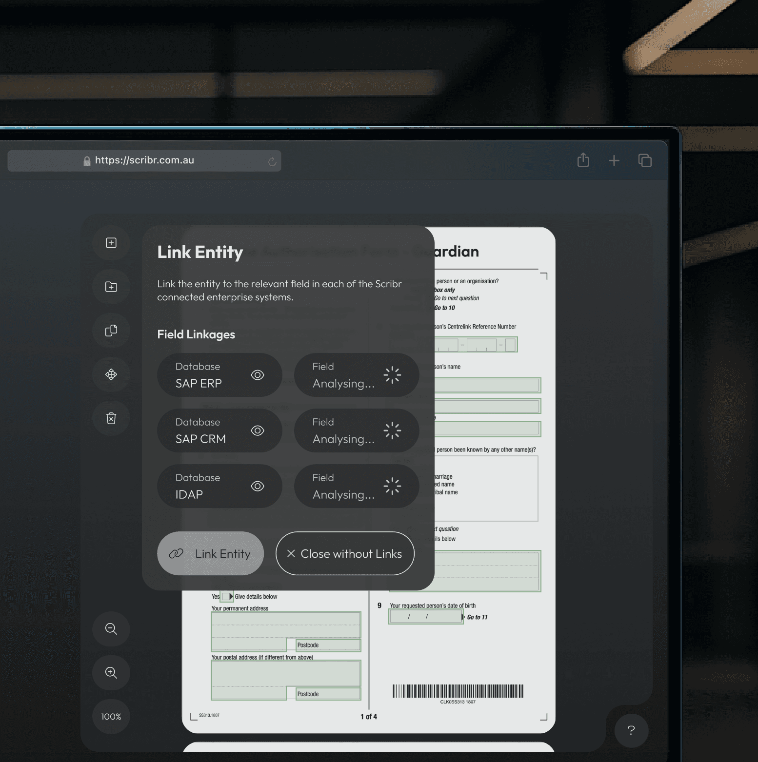 Link entities modal UI design