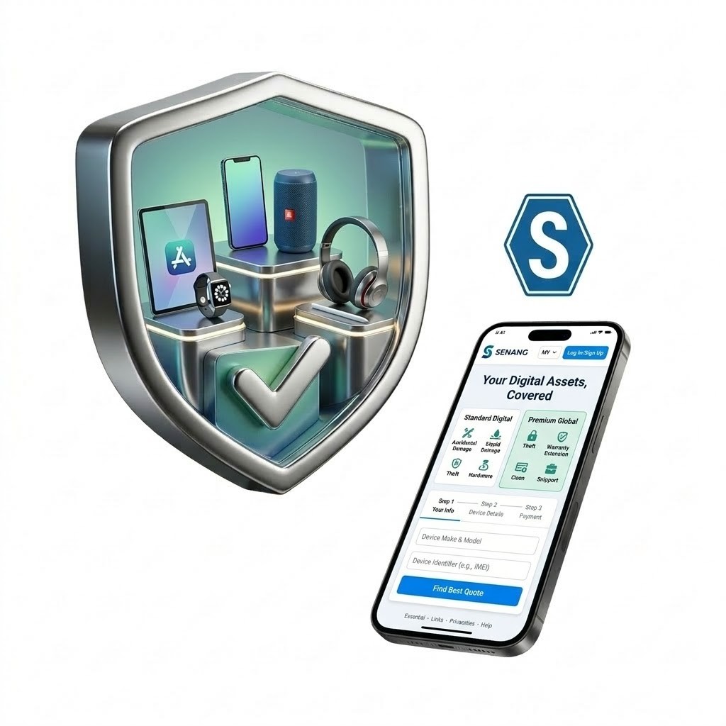 Embedded device insurance for smartphones and laptops powered by Senang.io point-of-sale API